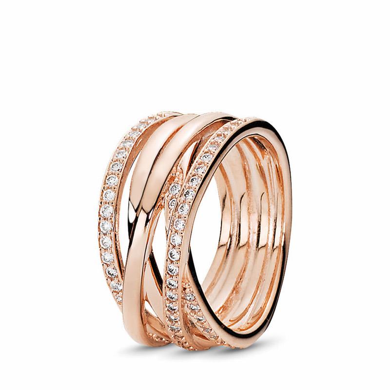 Pandora Australia Sparkling & Polished Lines Stackable Ring - Pandora Rose™ | GEKWCU870